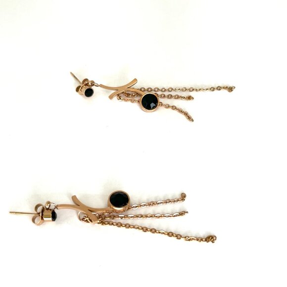 Dangle/Drop Earrings Women's Fashion Gold Tone Black Stone Unique Statement Chic - Picture 3 of 6